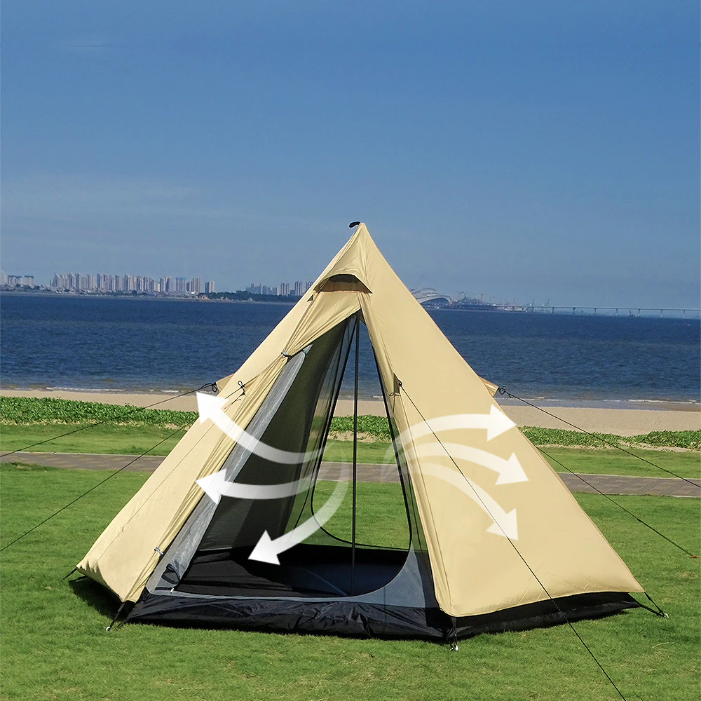 Cheap Goat Tents Ultralight 4 Person Camping Teepee Tent Outdoor Hiking Travel Family Tourist 4x Double Layer Backpacking Large Pyramid Tents   